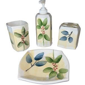 Vintage Croscill gazebo botanic Ceramic Bath Set - Cream and Green Cottagecore